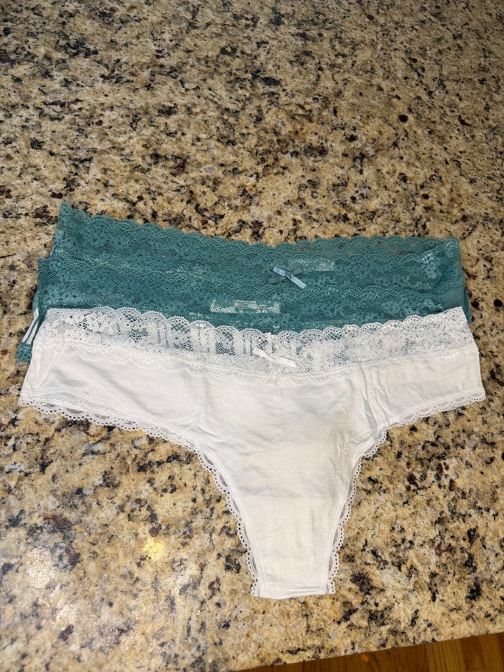 Honeydew Intimates Lace-Trim Bikini Briefs in Teal and White